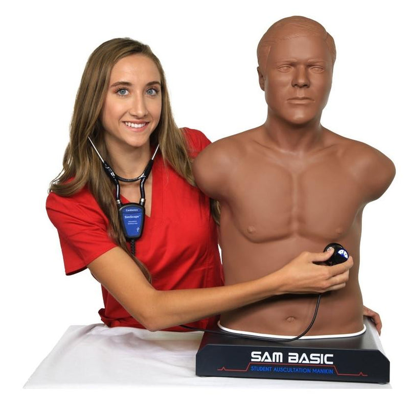 SAM BASIC<sup>®</sup> - Adult Auscultation Trainer with SimScope Wi-Fi Training Stethoscope, Dark