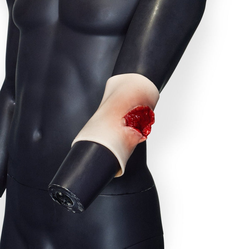 Bullet Entrance And Exit Trauma Sleeve for Medical Training and Moulage Simulation