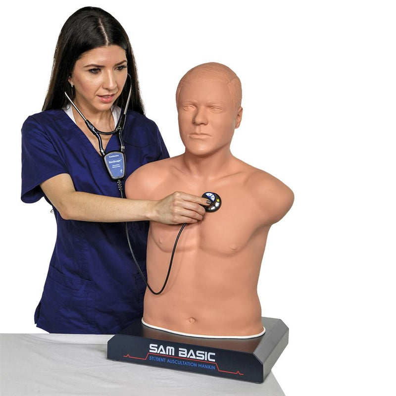 SAM BASIC<sup>®</sup> - Adult Auscultation Trainer with SimScope Wi-Fi Training Stethoscope, Light